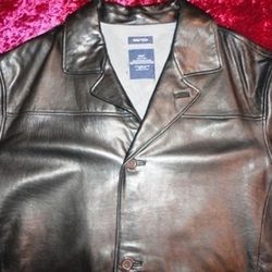 Gently Used Mens 3xlt Black NAUTICA LEATHER JACKET FULL LENGTH $200 PAID 800