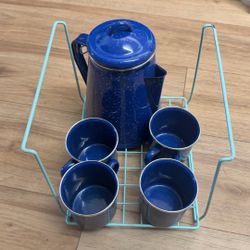 COLETTI Classic Enamel Set Coffee Percolator & Mugs 