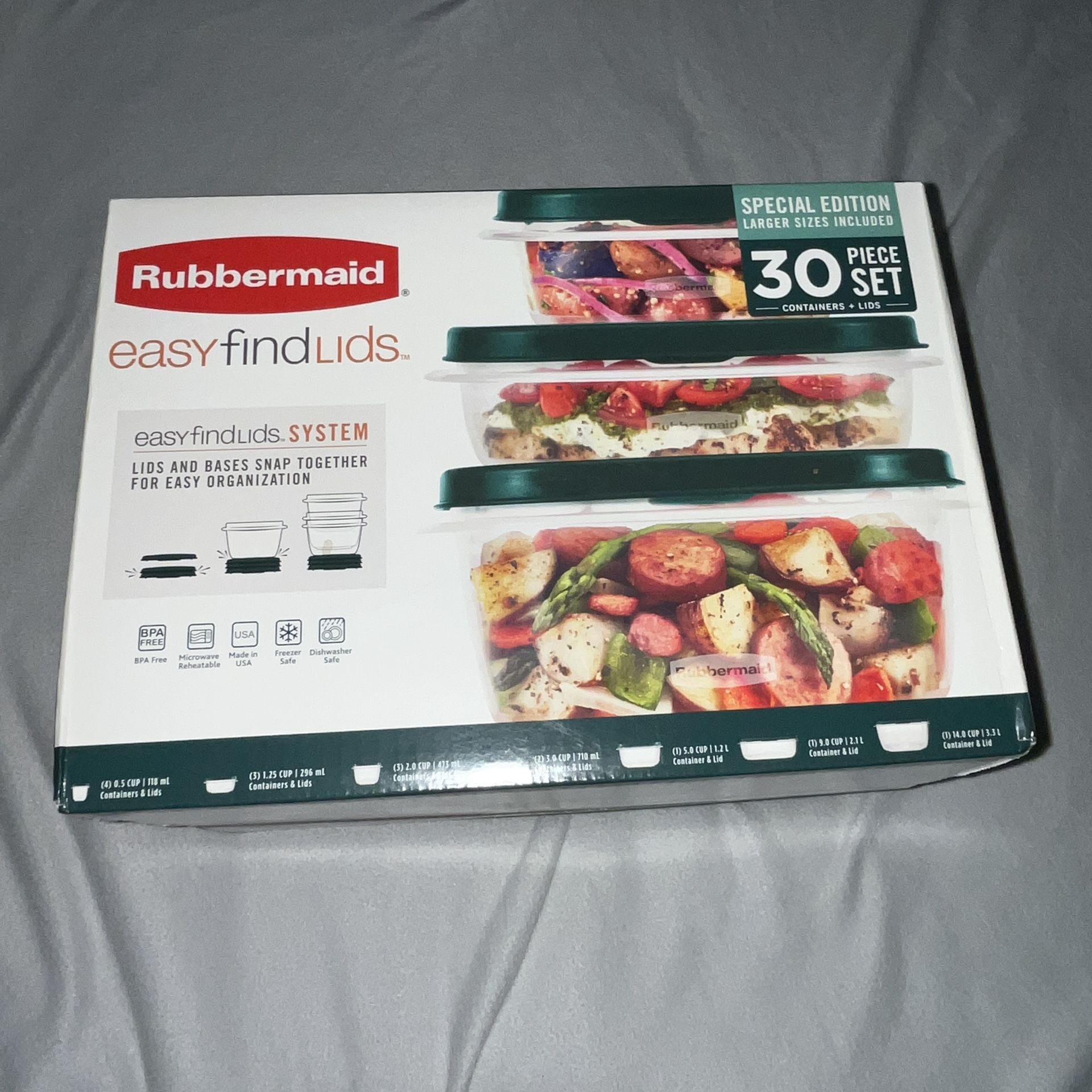 Rubbermaid 30pc Food Storage Set with Easy Find Lids New