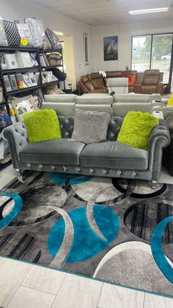 Gray Velvet Tufted Chesterfield Sofa