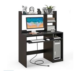 Giantex Home Office Computer Desk with Bookcase Keyboard Tray and CPU Stand- Black,
