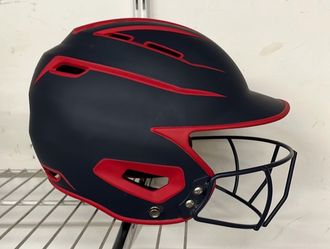 Navy and Red Batting Helmet with Face Guard