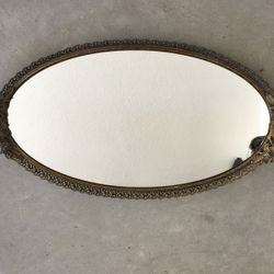 Antique oval vanity mirror tray signed mats on