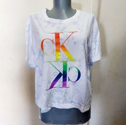 Calvin Klein Jeans Prinde Rainbow Cropped Tie Dye Women's Tee Shirt Sz M.