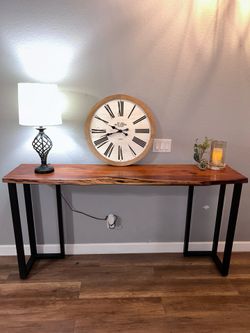 Live Edge Wood Console Table – 72” Industrial Sofa Table