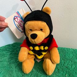 Winnie the Pooh Valentine Bumble Bee Hearts Wings Disney Plush Animal Small 8" from 2000 $25