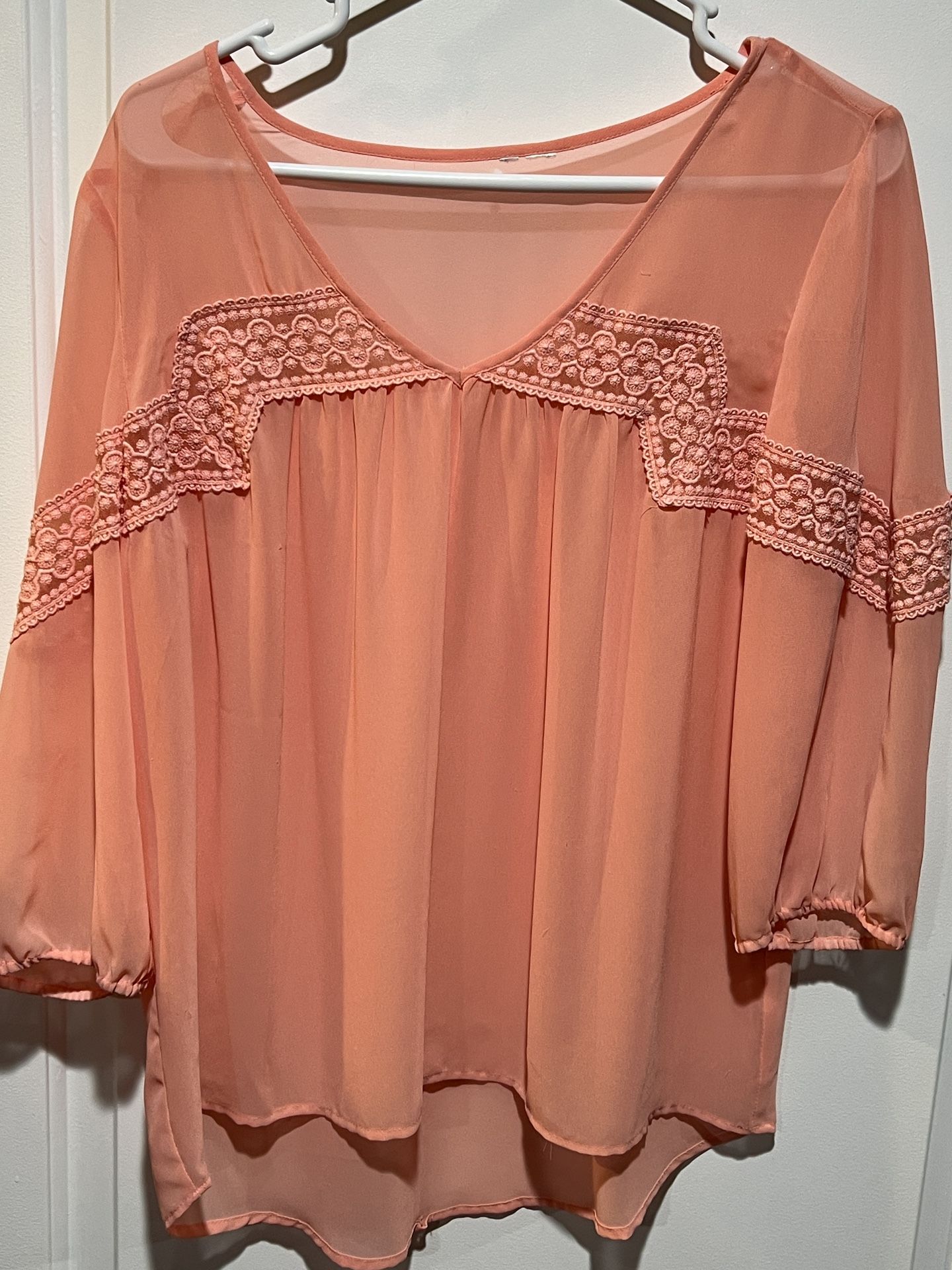Women’s medium Peach Sheer Blouse Maurice’s
