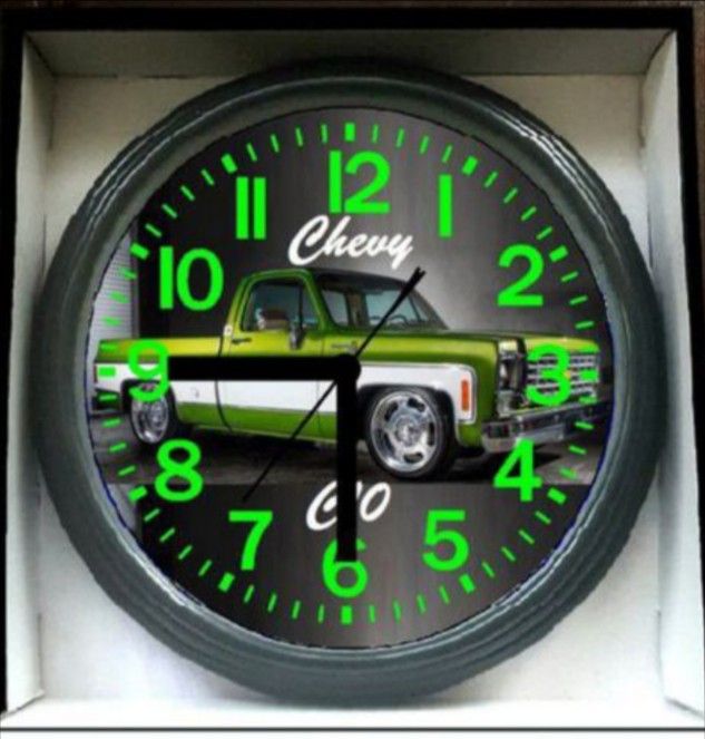 Chevy Chevrolet C10 Bagged Glow In The Dark Wall Clock New!