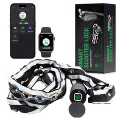 Electric Smart Bike Chain Lock - Heavy Duty Anti-Theft, Fingerprint & App Unlock, Escooter Accessories With Waterproof Bag for Bicycle, Scooter