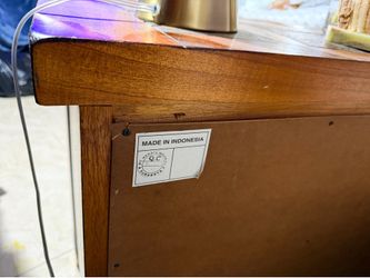 Solid wood bedroom set including bed without mattress 2 nights stands and a dresser with mirror