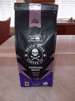 ORGANIC USDA ESPRESSO ROST"DEATH WISH"PRIMIUM GROUND  COFFEE 9 OZ 255 GRAMS.