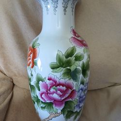 Jarron Antiguo De Porcelana Fileteada Con Rosas