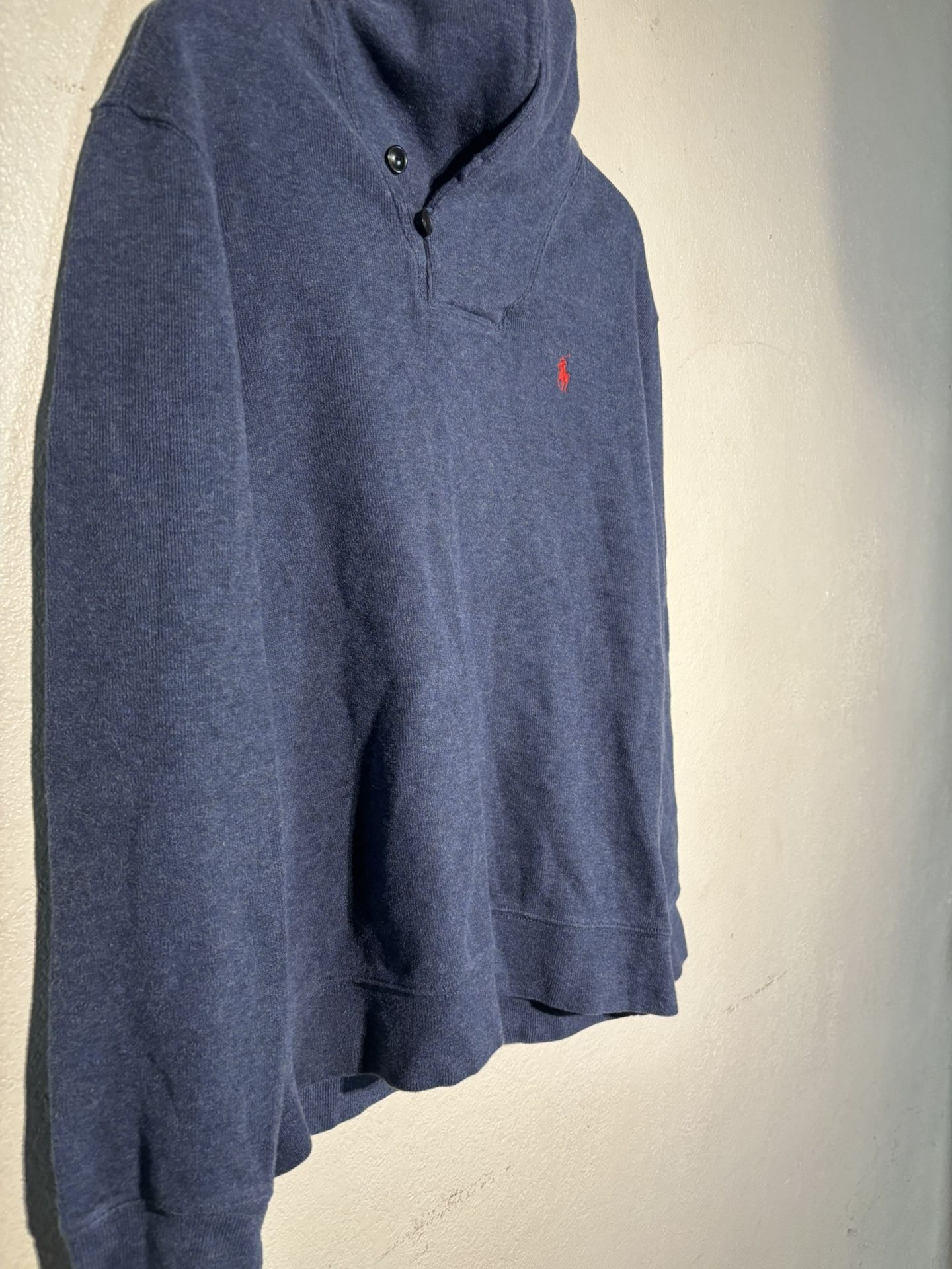 Polo Ralph Lauren Sweater Mens M Navy Blue Red Pony Shawl Collar Cotton Preppy