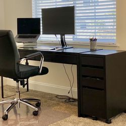 Desk, Chair, File Cabinet And Plastic Mat