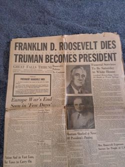 1945 Great Falls Tribune FDR Death Newspaper