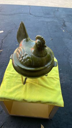 VTG California USA Pottery Green Chicken Casserole Tureen C*40 CF37 Warmer