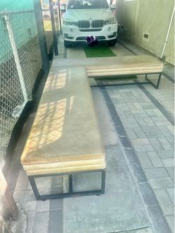 Upholstered Bench with Metal Base