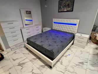White or Black Bedroom Set with LED Headboard