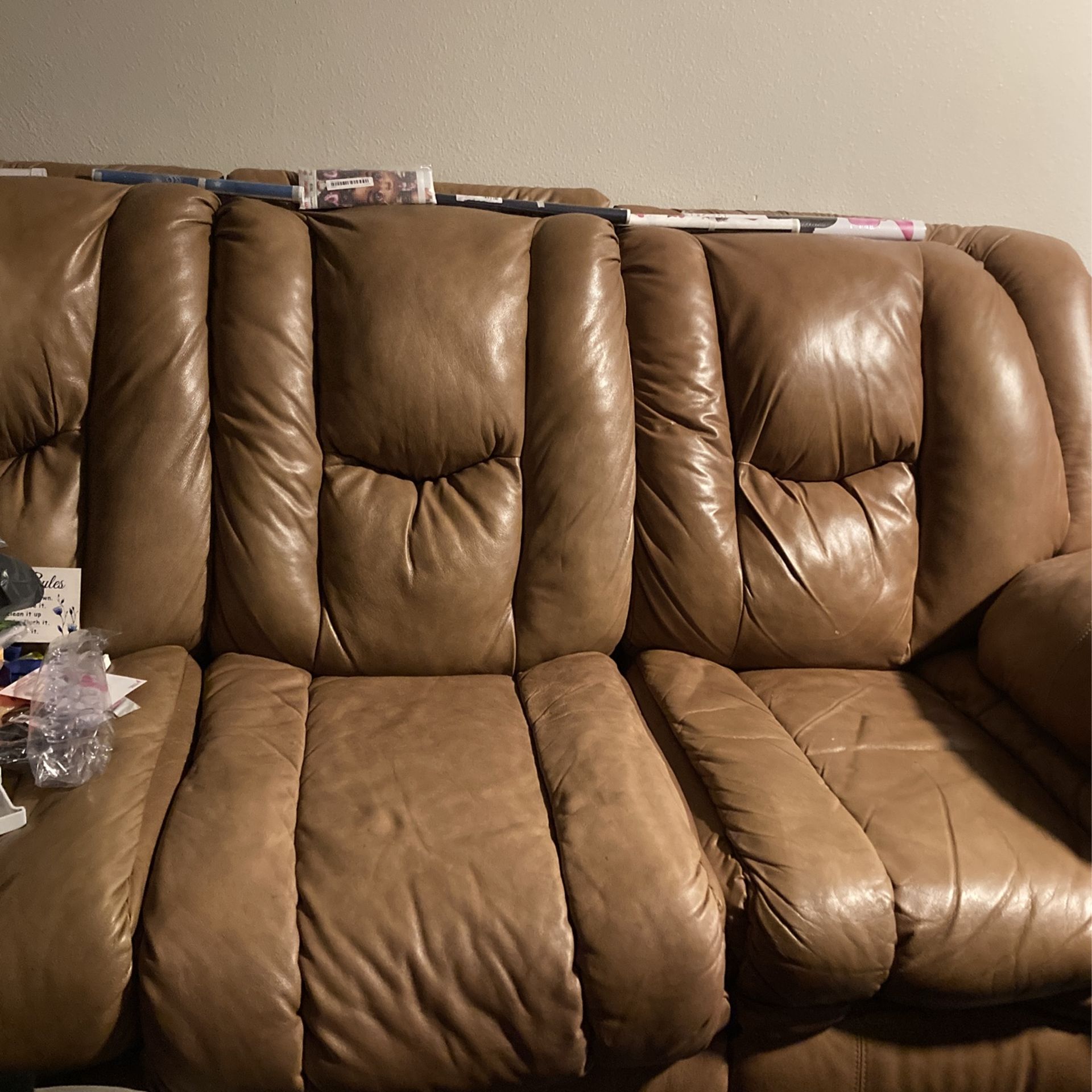 Leather Reclining Sofa Brown