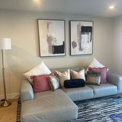 Modern Blue/grey Toned Leather Living Room Couch