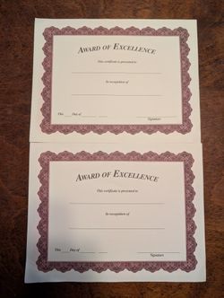 (02) Blank Award Of Excellence 