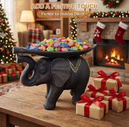 Elephant Figurine with Tray, Key & Jewelry Holder, Black Stylish black elephant decor with a practical tray for keys, jewelry, coins and small everyda