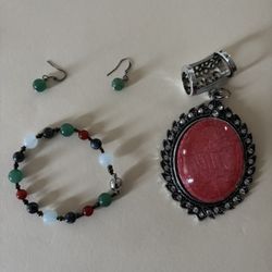 Jade Bracelet Earrings And A Big Pendent