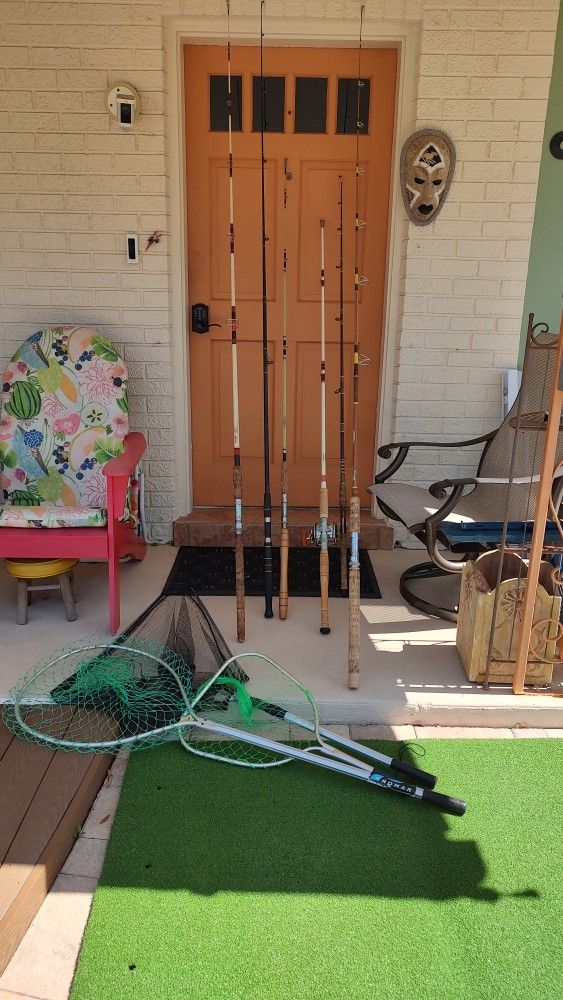 Fishing Gear Poles Rods Nets & One Reel & 3 Fishing Nets Package Deal
