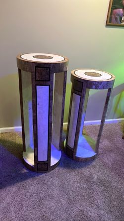 Matching Decorative Pedestal Plant Stands – Set of 2 * Faux Marble Pedestals / Display Stands
