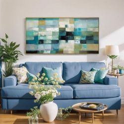 New. Beautiful Modern 24"× 48" Abstract Wall Art Work Blue/Green 