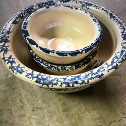 Vintage Blue Pottery Bowl Bundle Popcorn Home Decor Dishes 