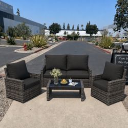 New 4 PCs Outdoor Wicker Patio Furniture Set Chair Loveseat Table Conversation Set