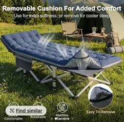 Folding Camping Cot with Removable Cushion (Blue)