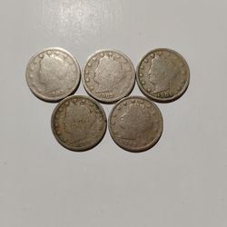 Group Of (5) 1900's V Nickels For Sale
