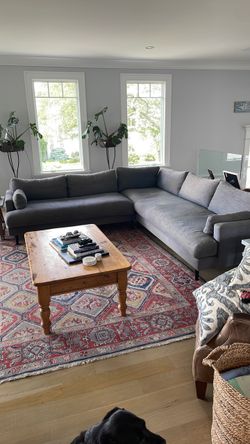 Blue  Fabric L-Shaped Sectional Sofa