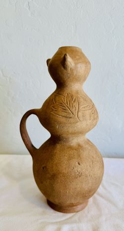 Vintage pottery terra cotta gourd  vase