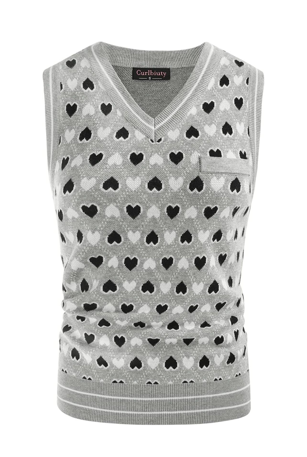 Women's Argyle V Neck Sleeveless Crop Knit Sweater Vest Grey XL