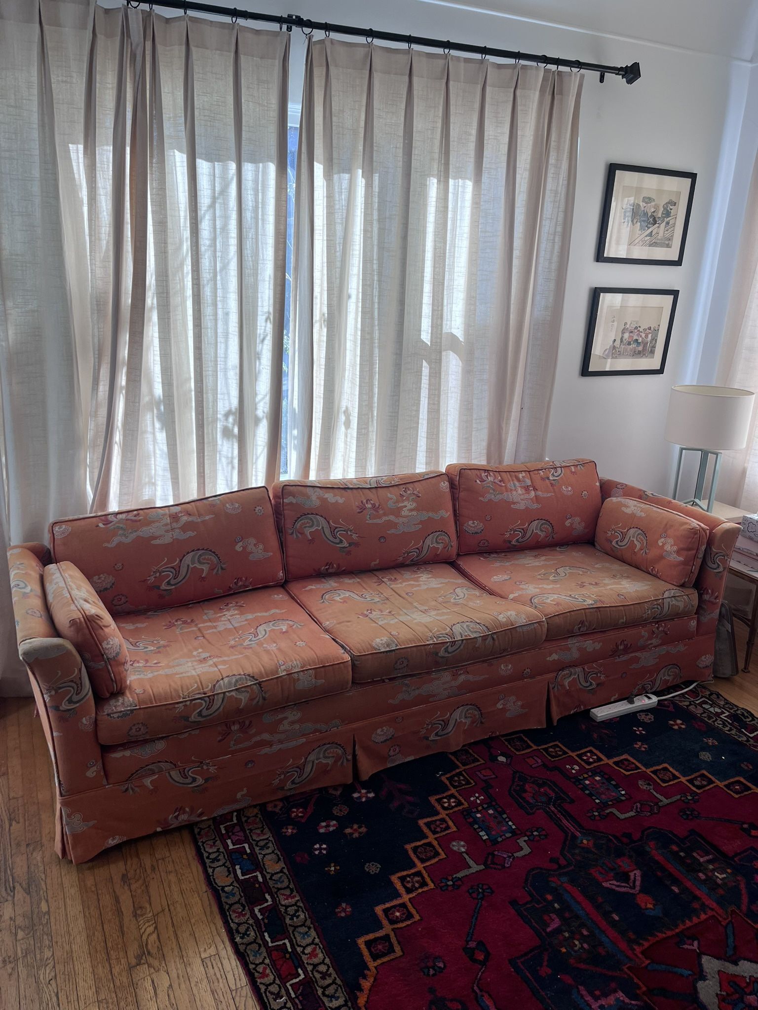 60s/70s orange dragon print couch MUST GO