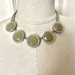 Banana Republic Rhinestone Silver Tone Statement Necklace 