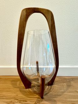 Mid Century Modern Wood & Glass Hurricane