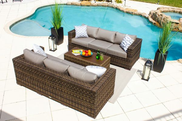 3 Piece Conversation Sofa Set Half Round Wicker Aluminum And Sunbrella Cushions Outdoor Patio Furniture For In Boynton Beach Fl Offerup