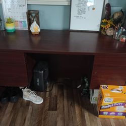 Home Office Desk Brown With Drawers