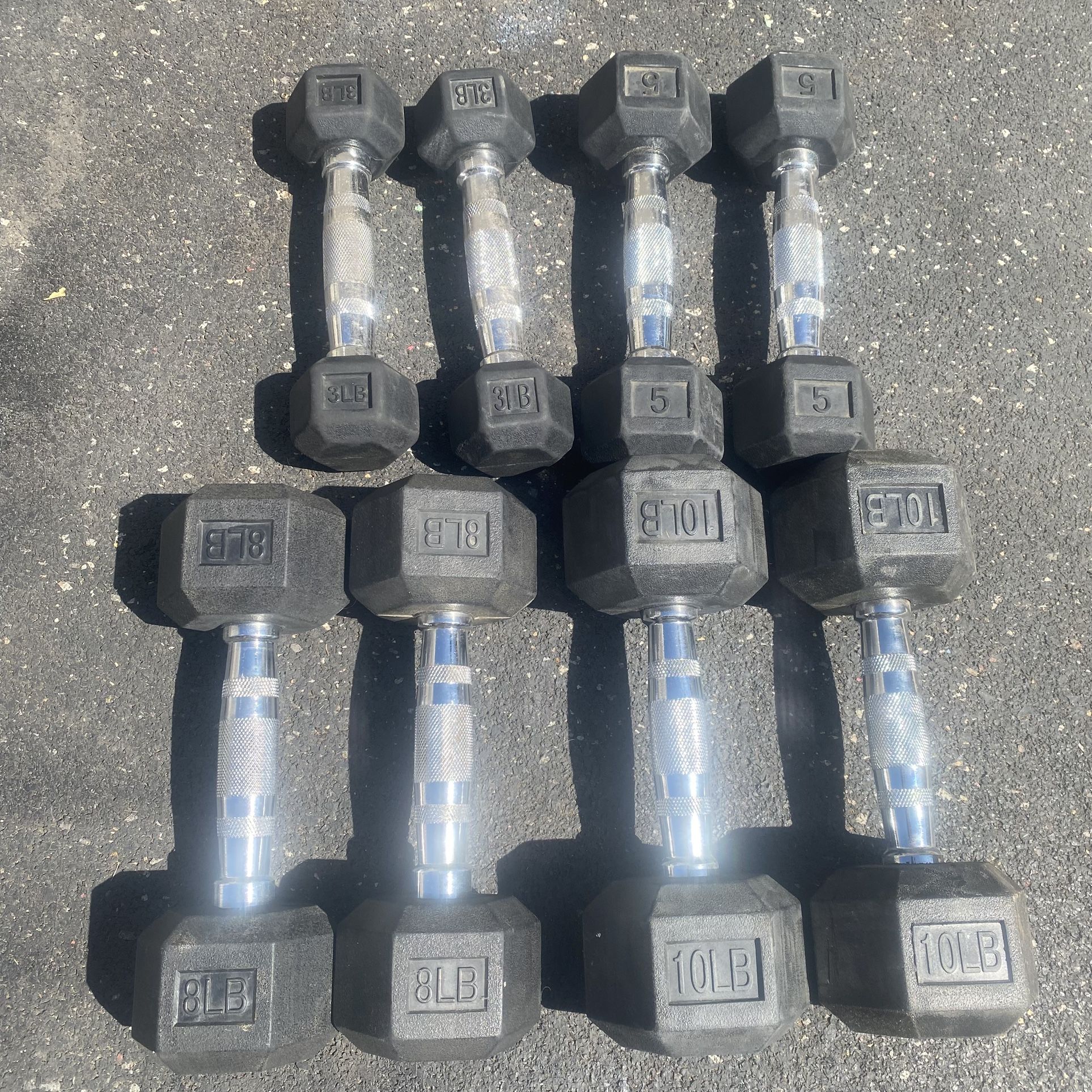 3lb-10lb Rubber Hex Dumbbells 