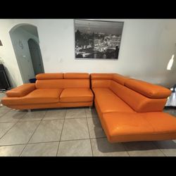 Orange Leather Sectional 