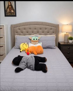 Queen bed frame, 3 drawer night stand, and six drawer dresser