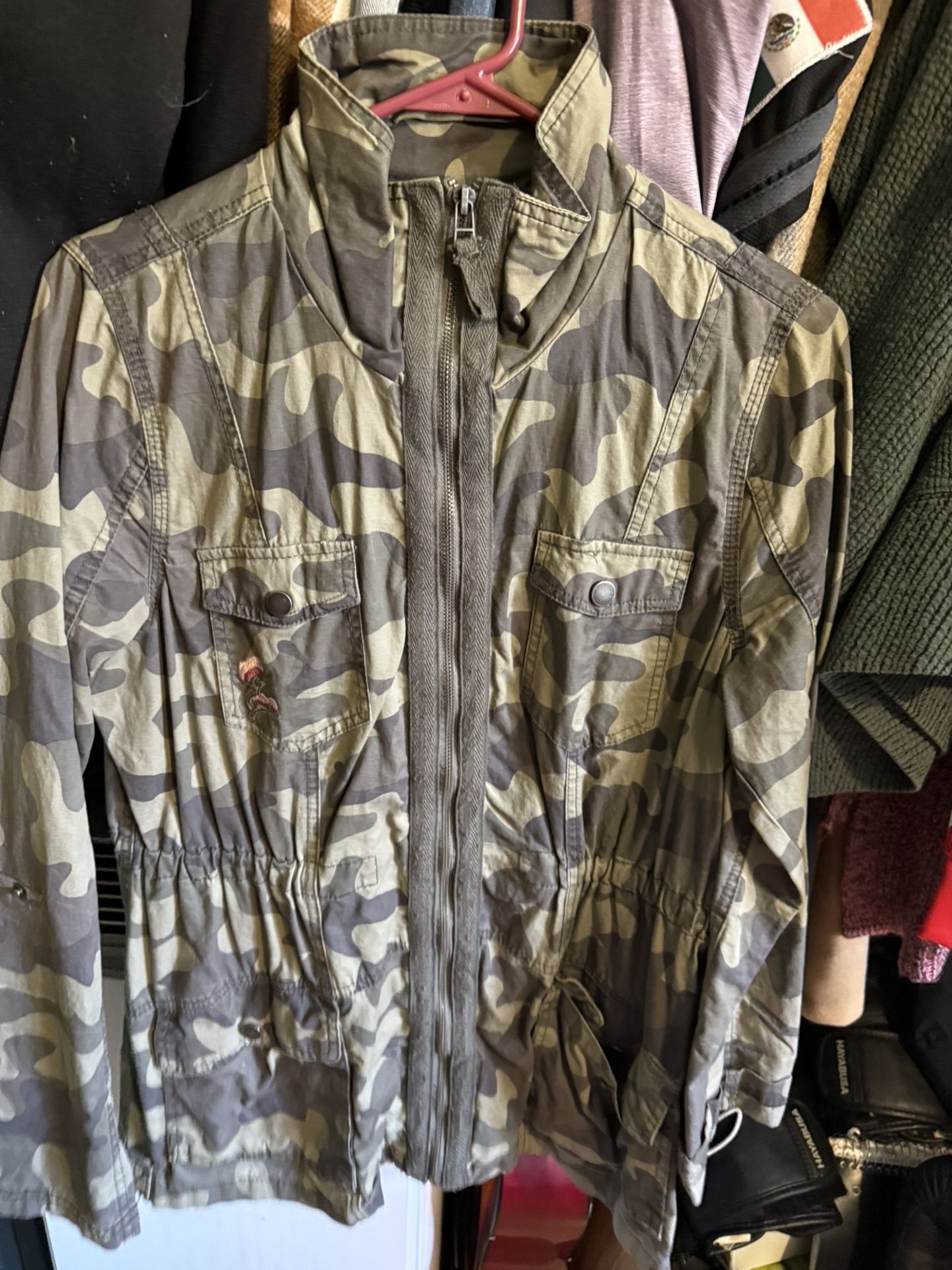 Army Jacket With Pink Flowers