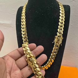 Set Chain & Bracelet 20mm Miami Cuban Link Yellow Gold Plated Chain Necklace 18k & 14k Crab Old School Regular Lock