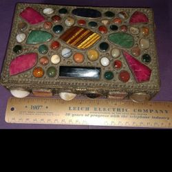 Victorian Era Pure Silver And Gemstone Coffin Box
