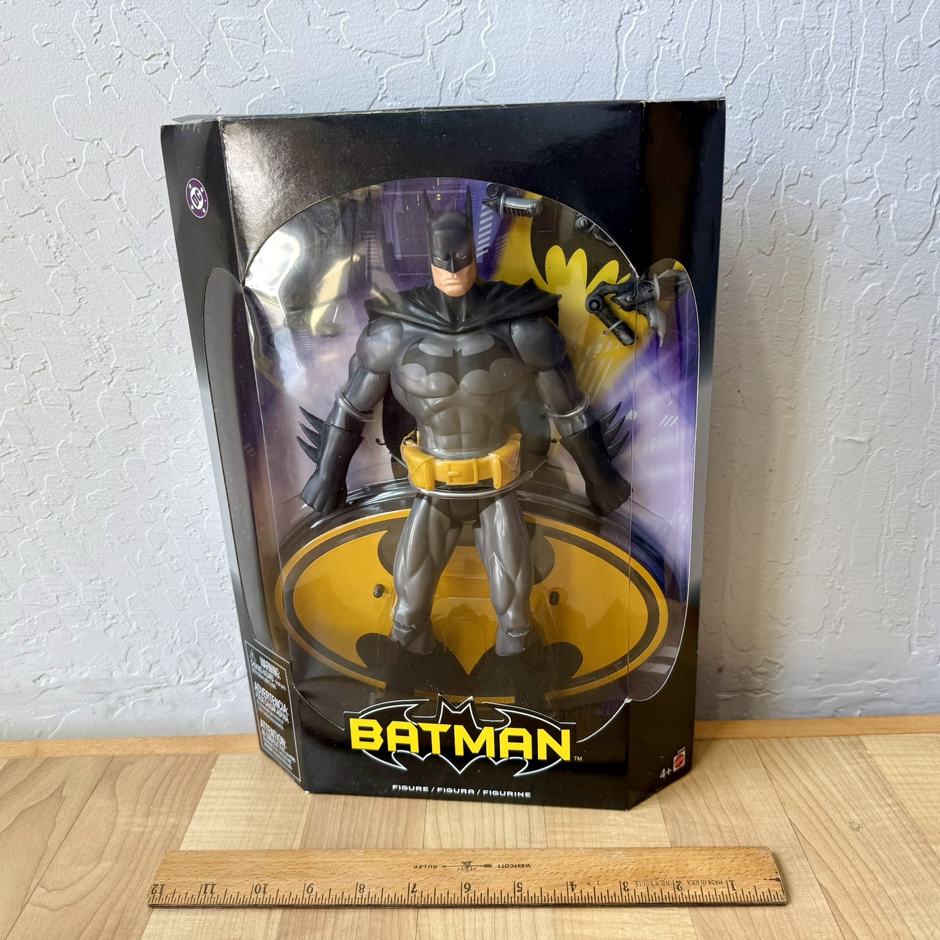 Vintage 2003 Mattel Batman 12” Action Figure Toy With Display Stand