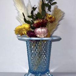 Imperial Glass "Laced Edge" opalescent blue vase, featuring the classic Genie design. 